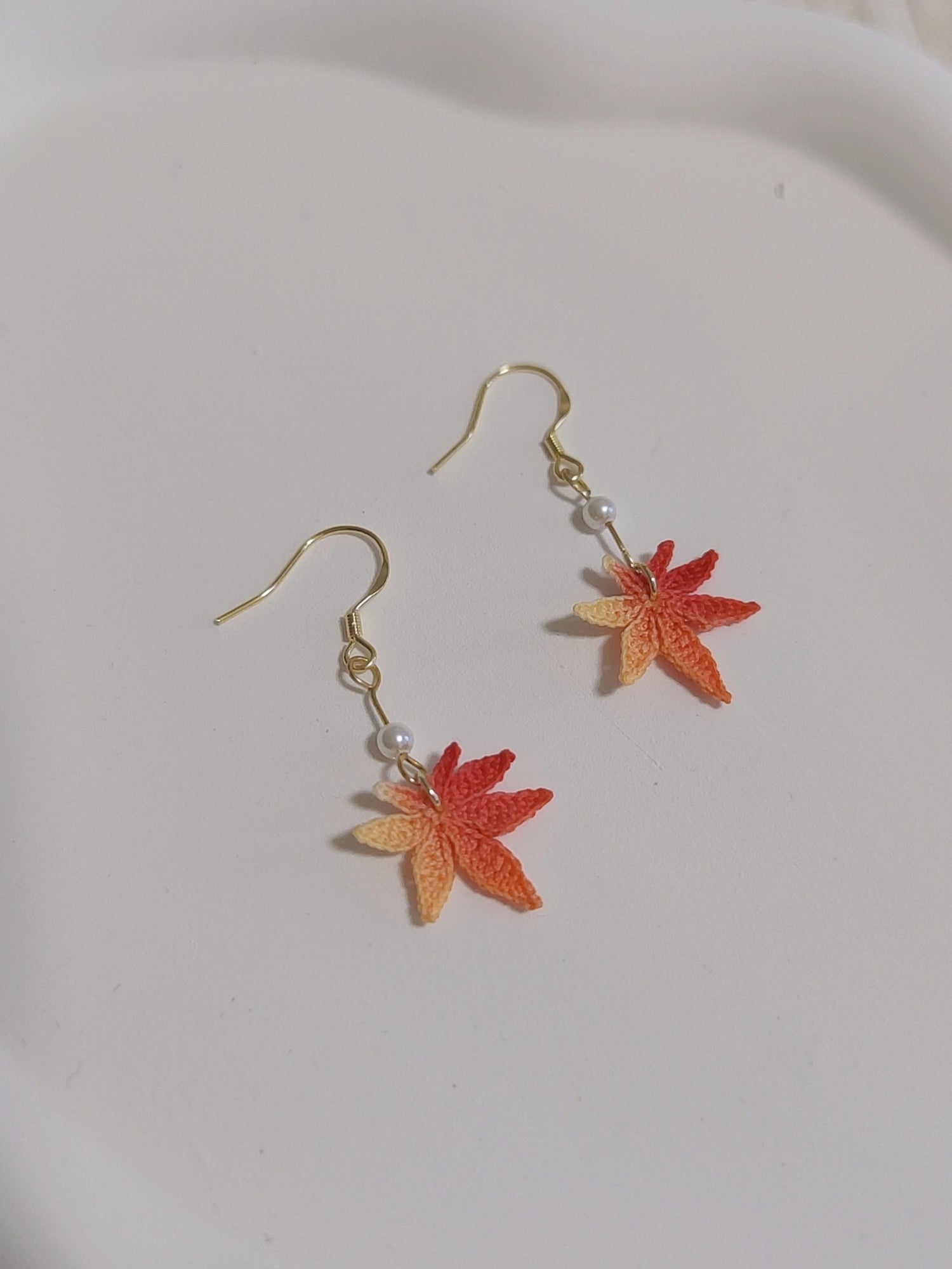 Handmade Micro Crochet Maple Leaf Dangle Earring Fall Vibe