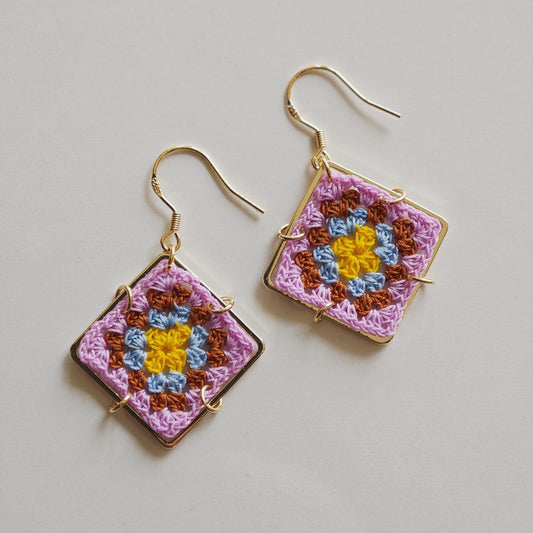 Handmade Micro Crochet Granny Square Earrings